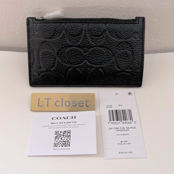 NWT Coach CH744 Zip Card Case In Signature Leather Wallet Card Holder Black $125 - Picture 3 of 4